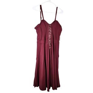 Unique Vintage Corset Midi Dress Plus Size 1X/ 16 Burgundy Lace Up Boning